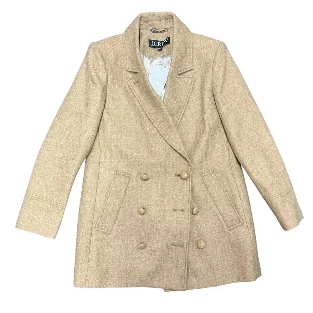 NWT J.Crew Italian Wool Melton Double Breasted Peacoat Camel Size 2 - Picture 3 of 6